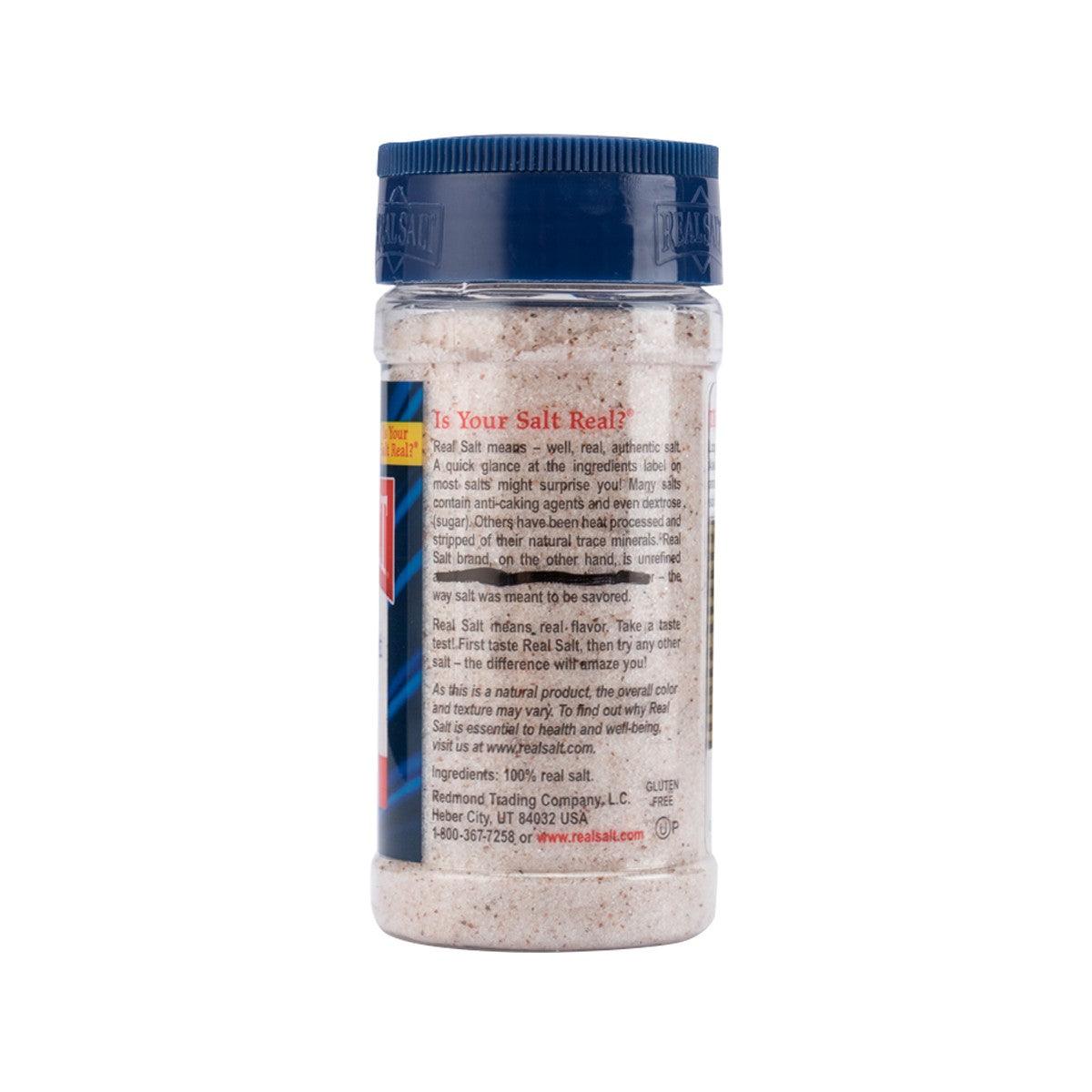 Fine sea salt jar with blue lid, ingredient panel, 135g