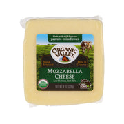 Organic Valley mozzarella cheese block in plastic wrap, mild creamy, 226 g