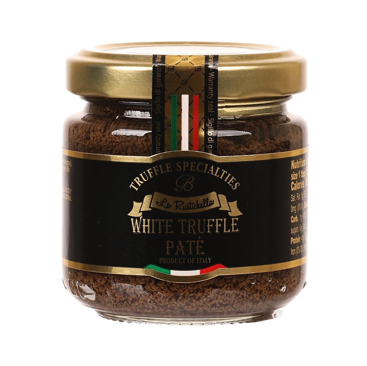 LA RUSTICHELLA white truffle pate jar with gold lid, brown paste, front label