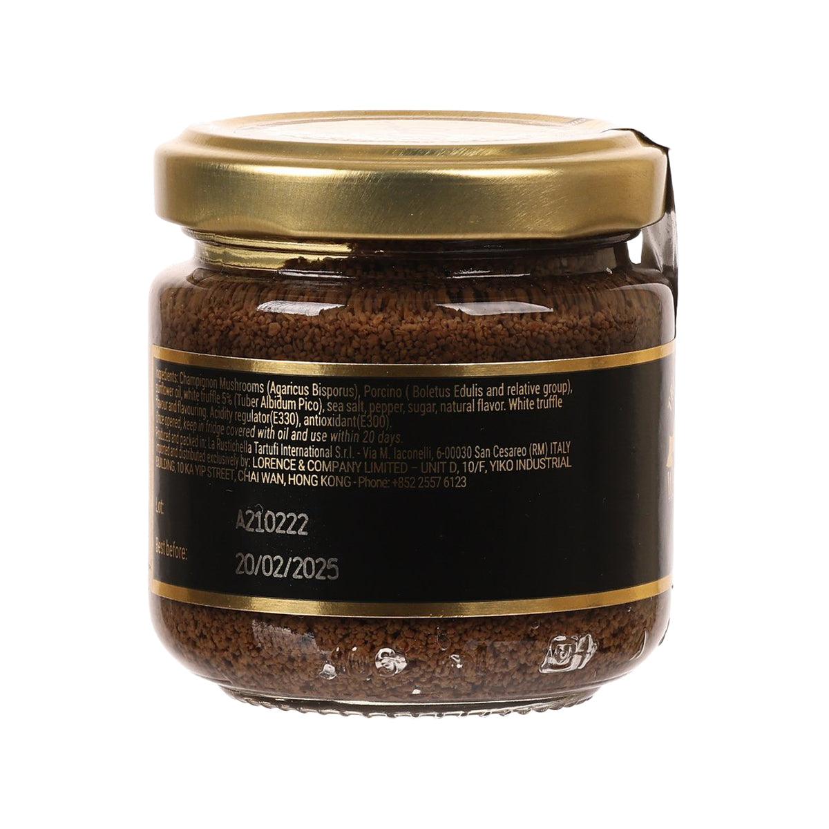LA RUSTICHELLA white truffle pate jar with gold lid, brown paste, back label