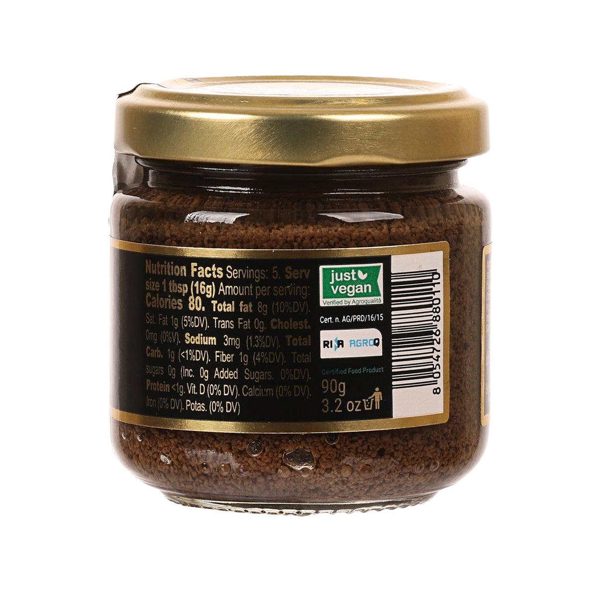 LA RUSTICHELLA white truffle pate jar with gold lid, brown paste, nutrition label