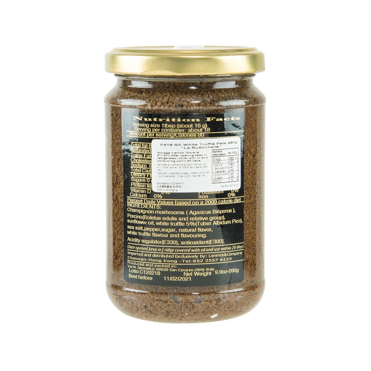 LA RUSTICHELLA white truffle pate jar back label with nutrition and ingredients