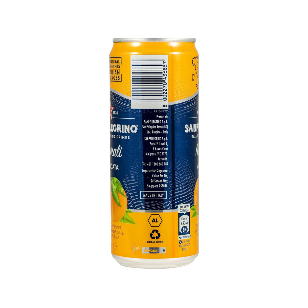 SAN PELLEGRINO Naturali Aranciata beverage can back with barcode and labels
