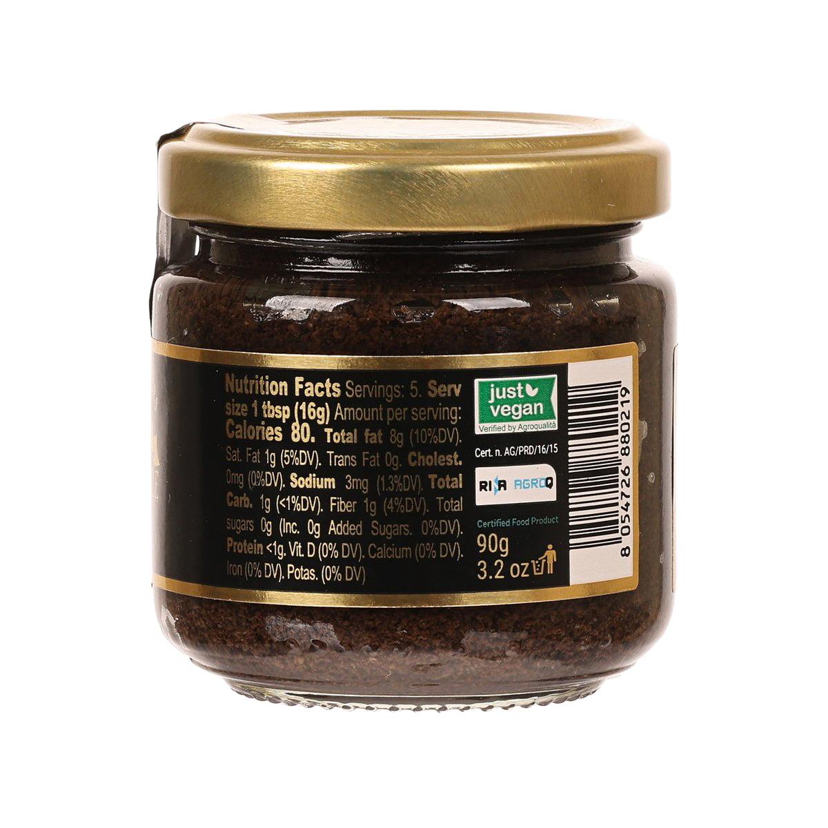 Black truffle pate jar back label with nutrition facts, 3.2 oz (90g)