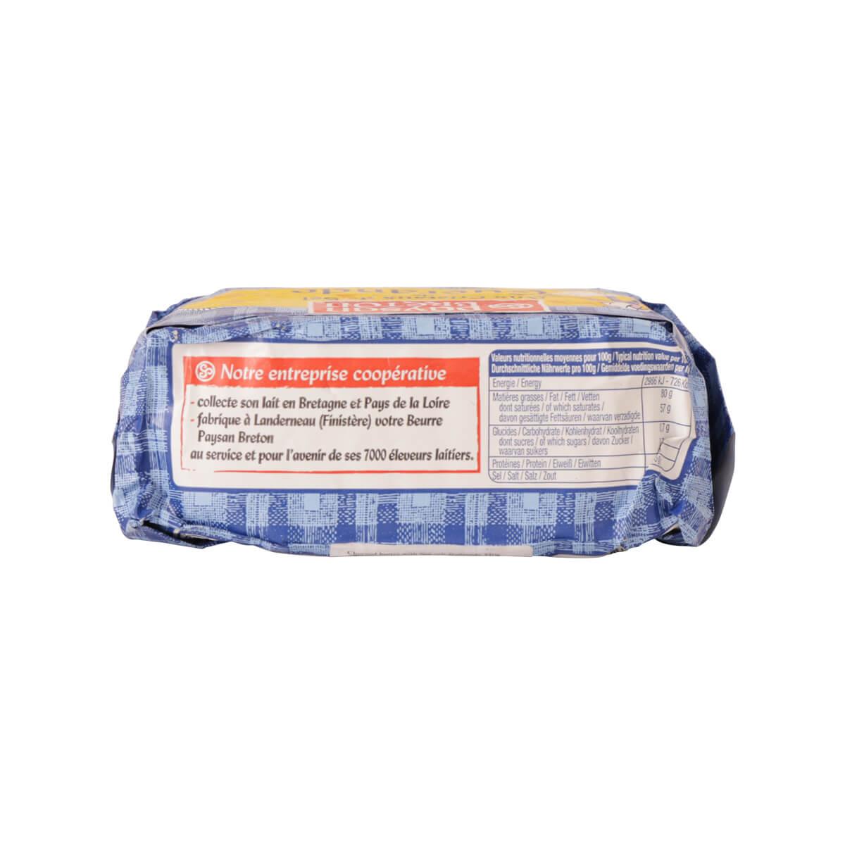 PAYSAN BRETON churned butter with sea salt, Guerande, back of blue foil package