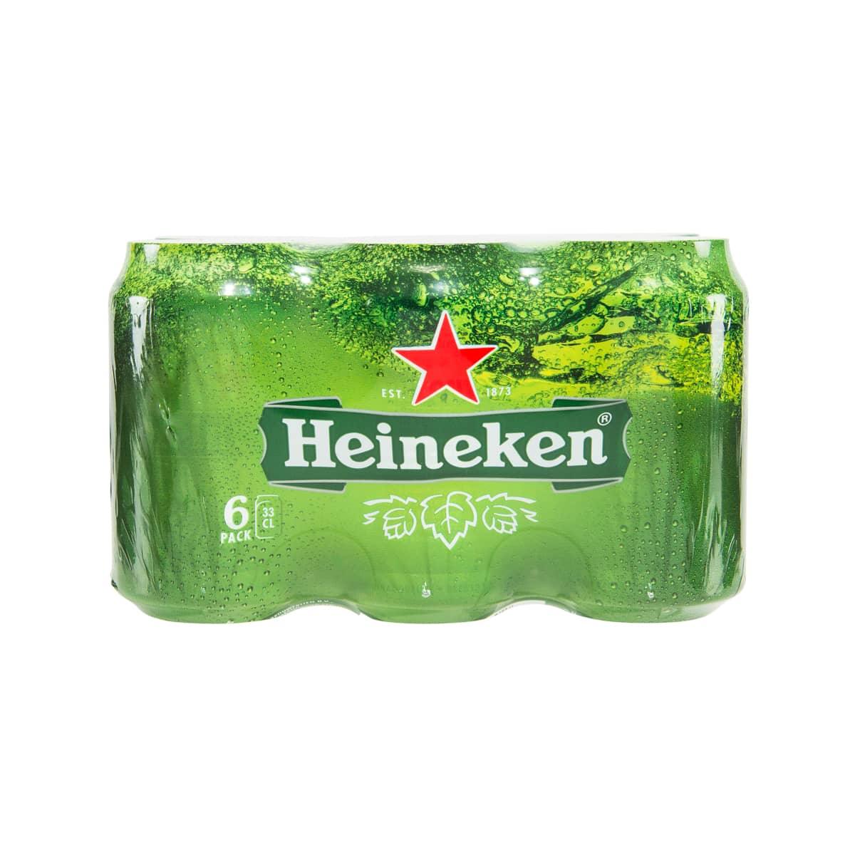 Heineken beer six-pack of green cans with red star logo