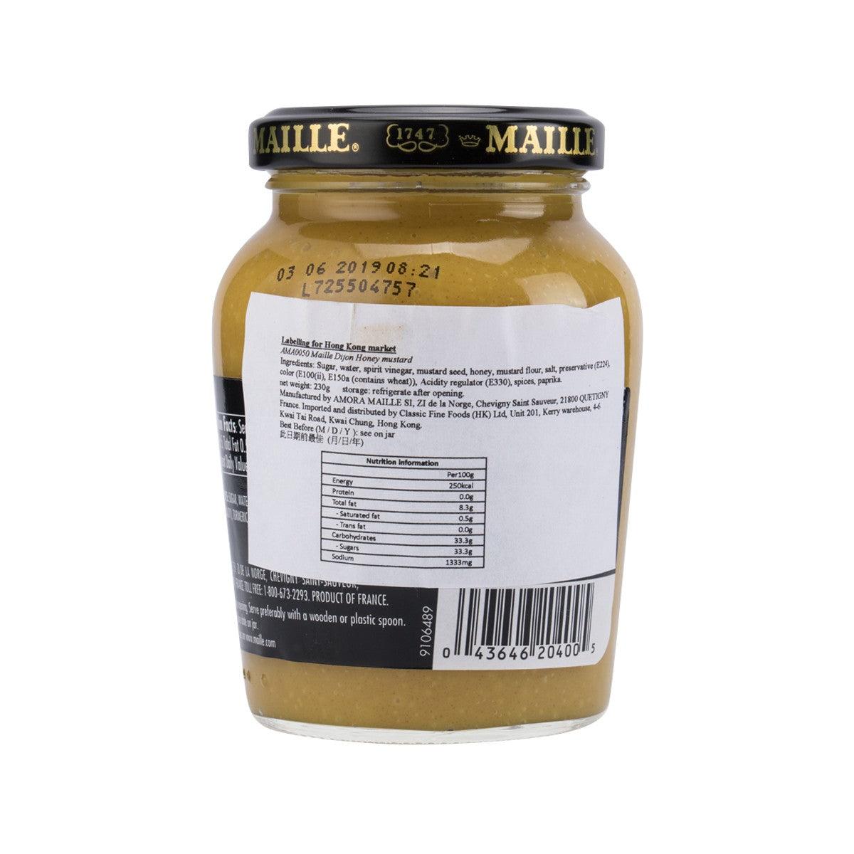 Dijon honey mustard jar back label with nutrition panel and barcode, glass jar