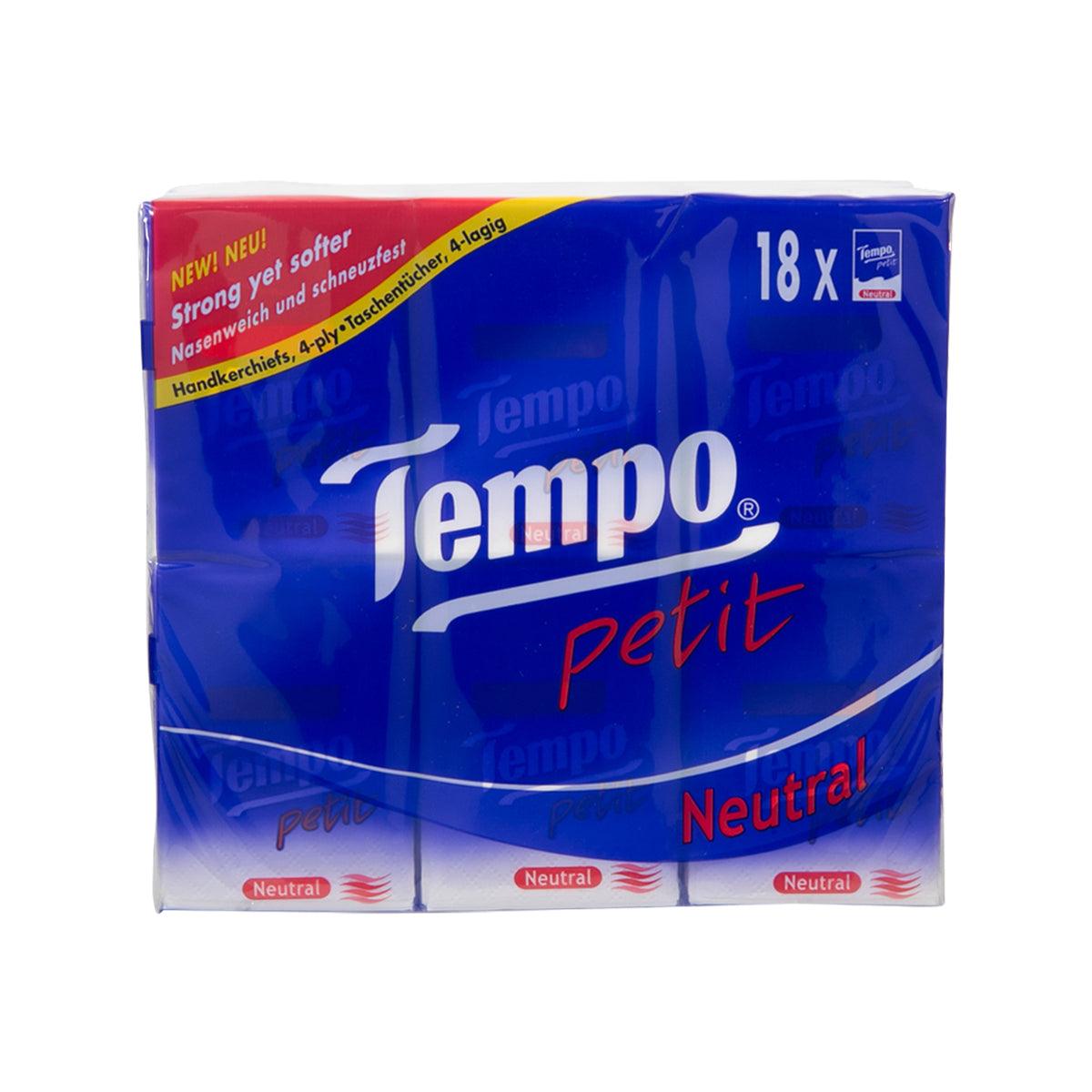 Tempo Petit tissue box in blue packaging, Neutral, 18 x tissues