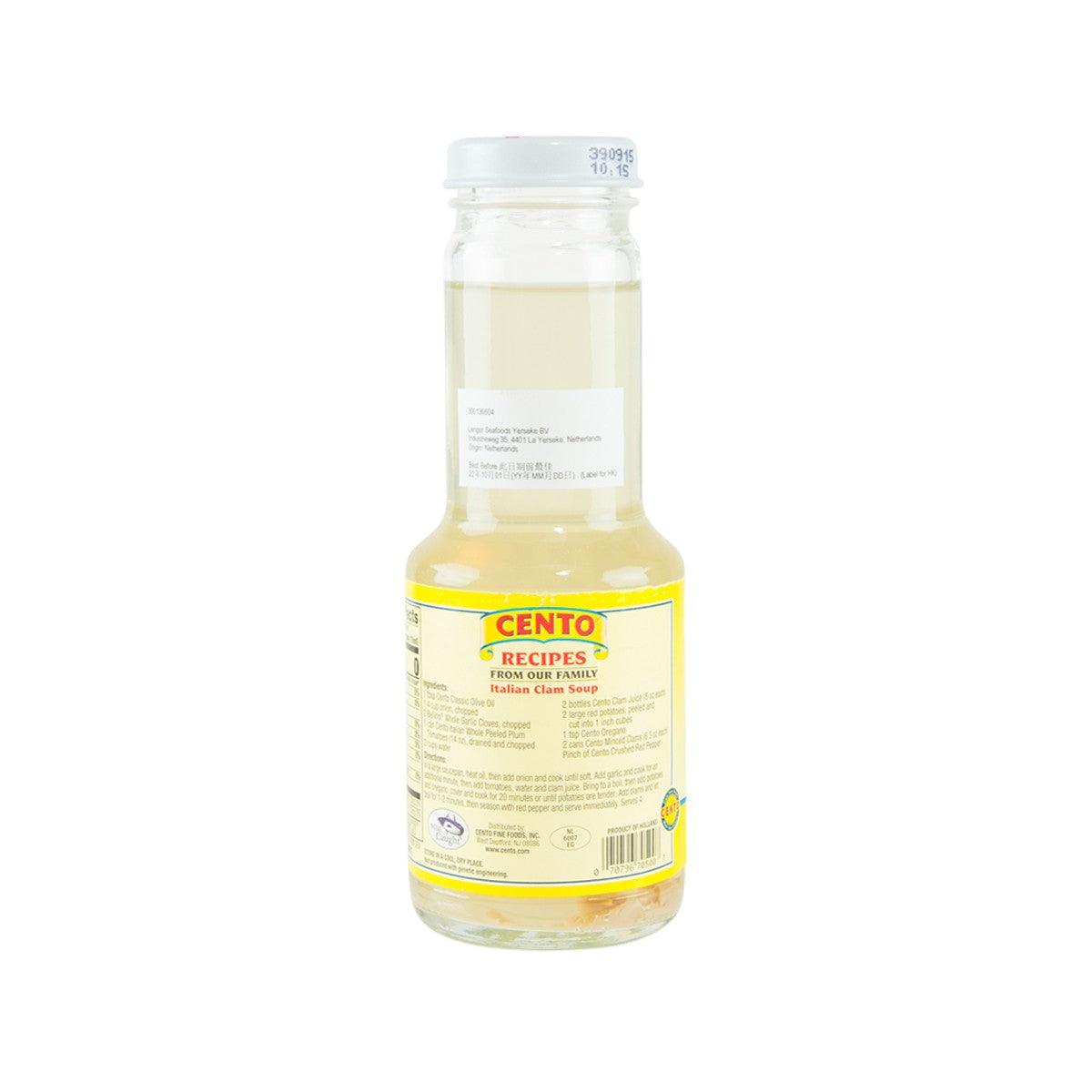 CENTO clam juice bottle back label with ingredients and barcode