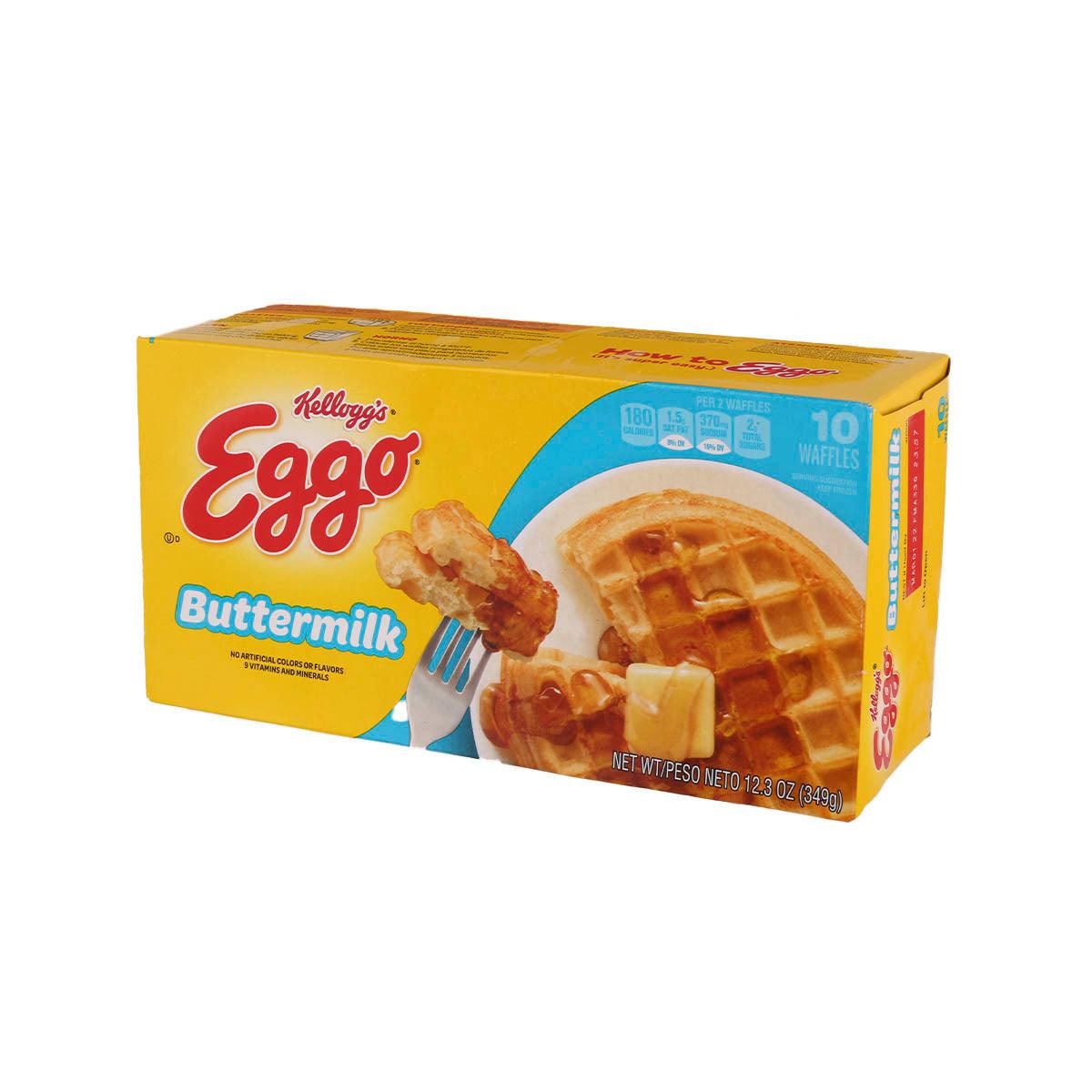 Eggo buttermilk waffles box, 349 g, 10 waffles, side panel