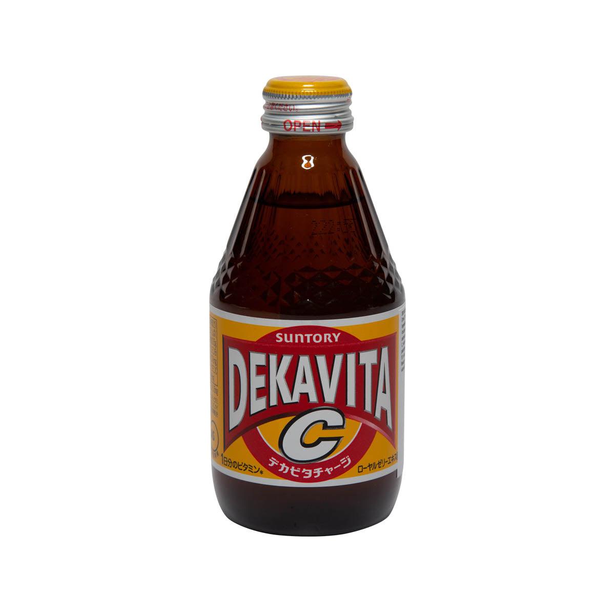SUNTORY DEKAVITA C drink bottle with amber-brown liquid and yellow cap