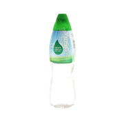 Distilled water PET bottle with green cap and front label, 800 mL