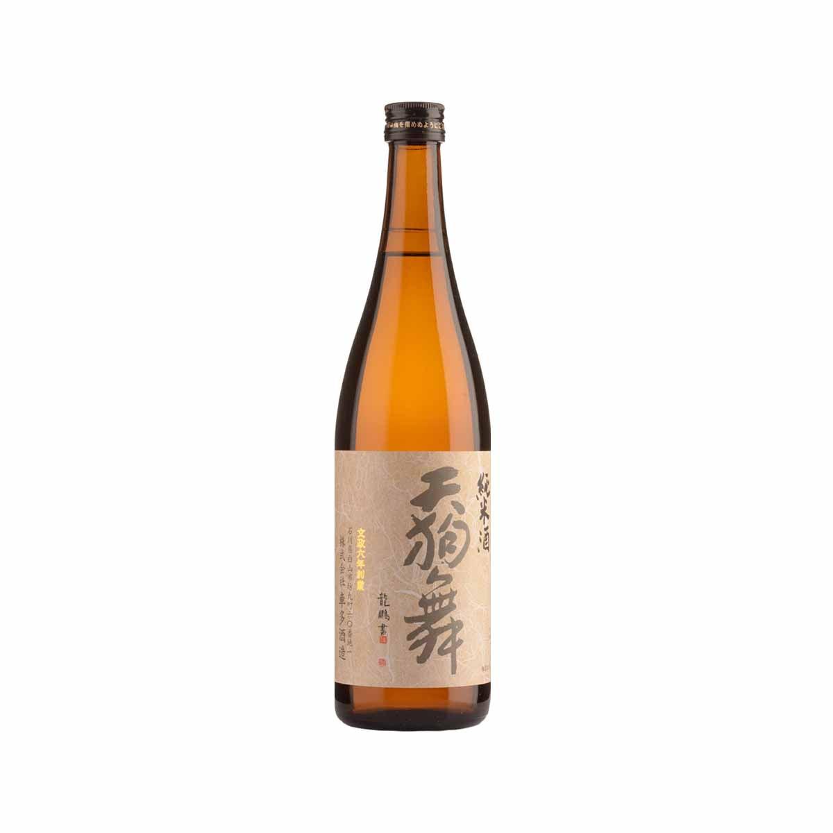 TENGUMAI Yamahai Junmai sake bottle, amber glass with Japanese label and dark cap.