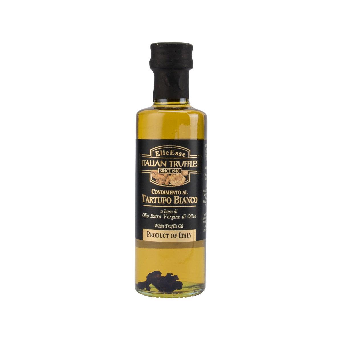 Extra virgin truffle olive oil bottle with front label and black cap