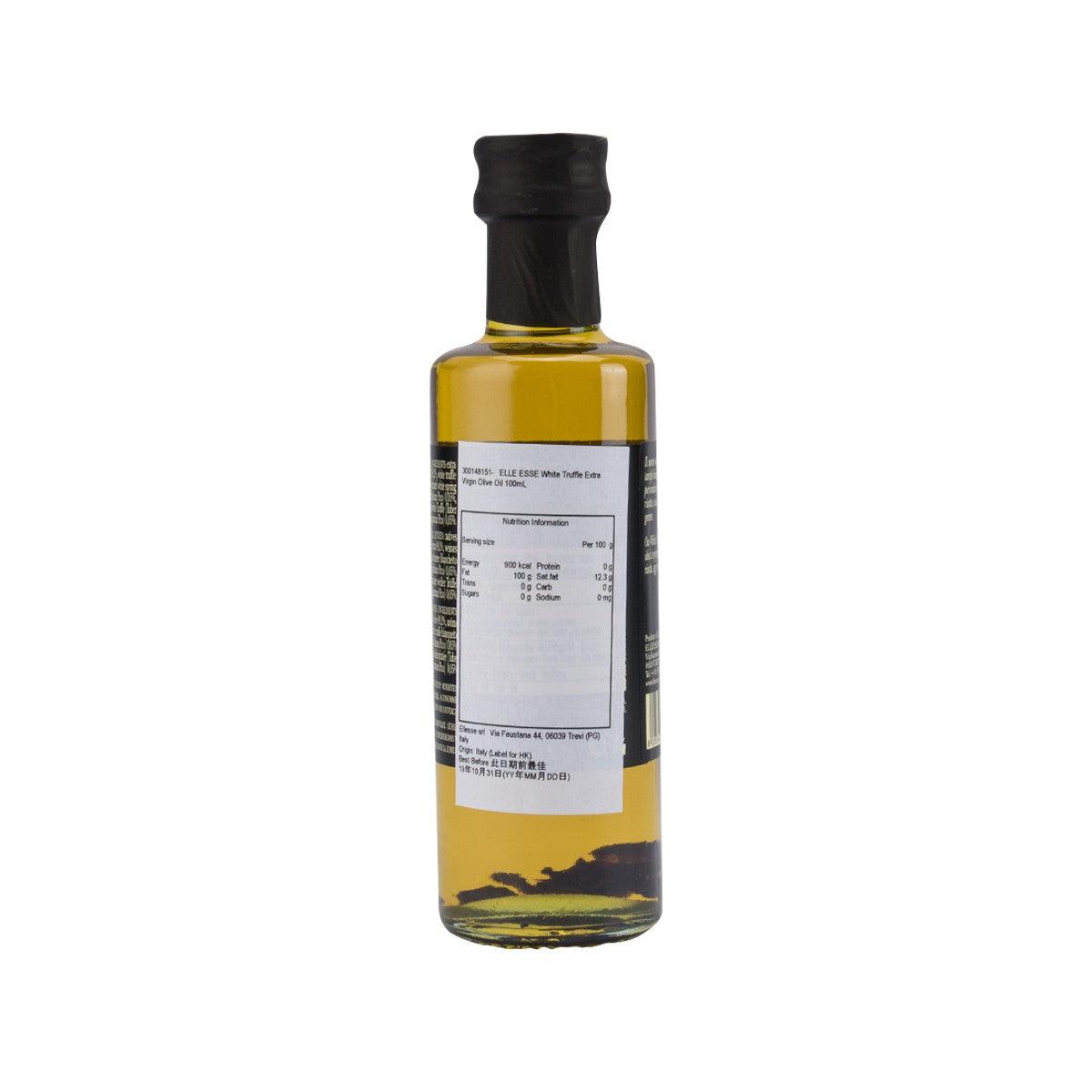 Extra virgin truffle olive oil bottle showing back label and black cap