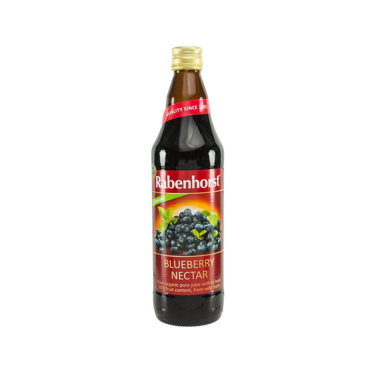 Rabenhorst organic blueberry nectar bottle, dark glass with front label
