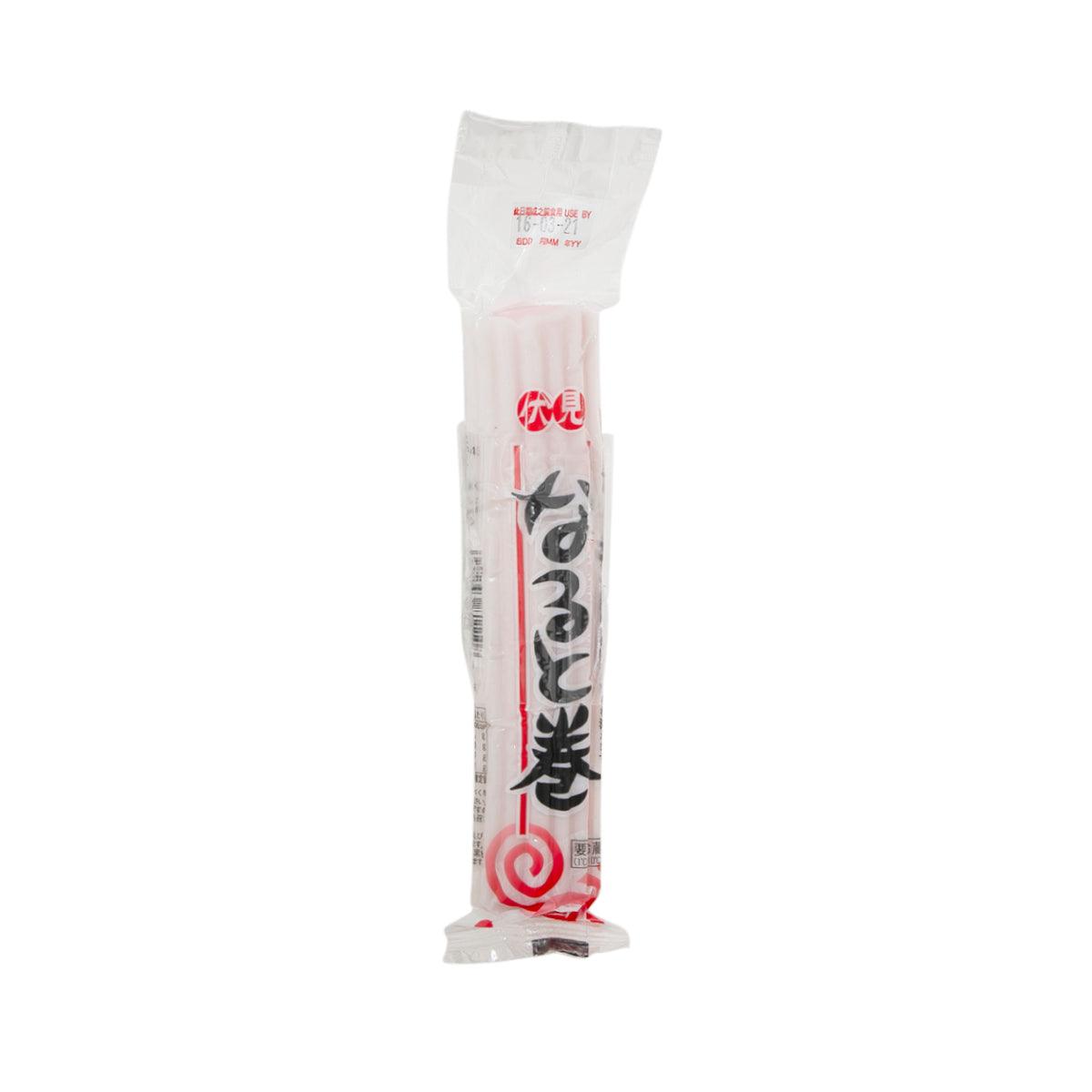 FUSHIMI KAMABOKO narutomaki fish cake in sealed wrapper, white with red label strip