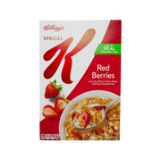 Kellogg's Special K Red Berries cereal box, 323g, with strawberries and recipe bowl