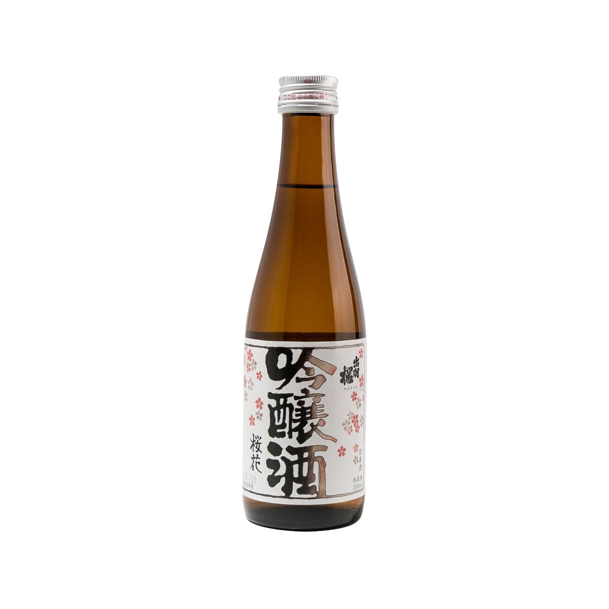 Ginjo sake bottle, amber glass with front label, 300 mL