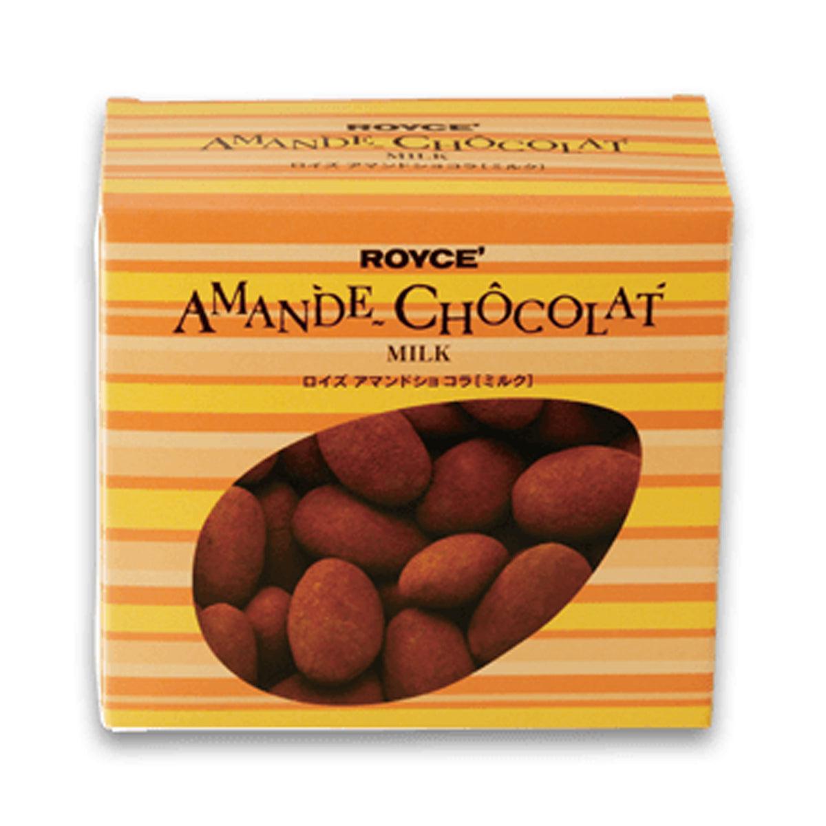 Almond chocolate milk bar box with ROYCE' branding and oval almond image