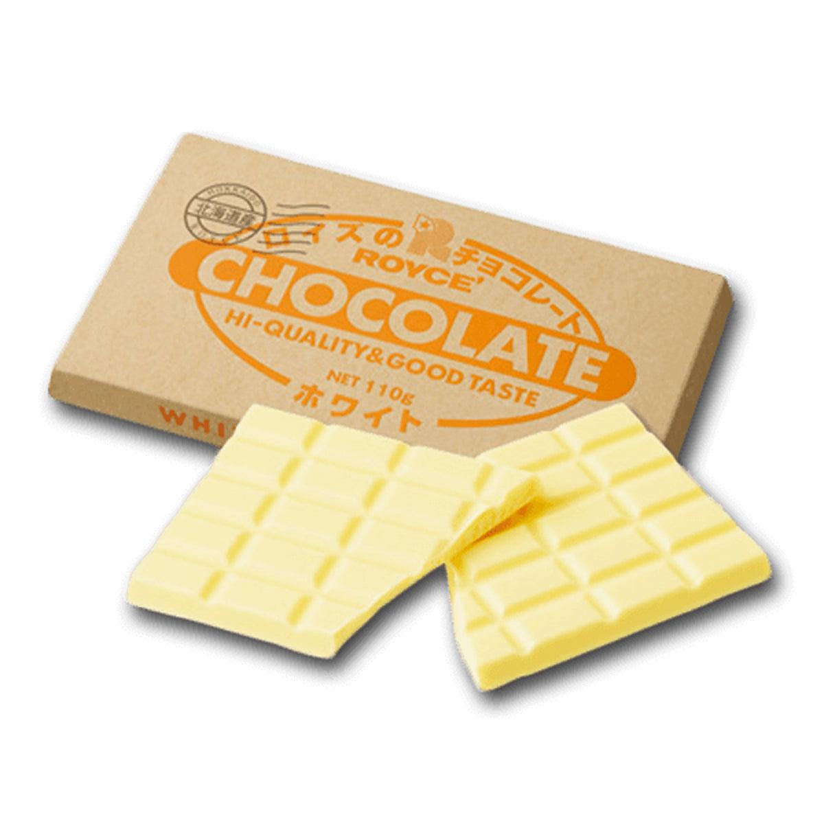 ROYCE' white chocolate bar with four-piece bite sections and gold wrapper