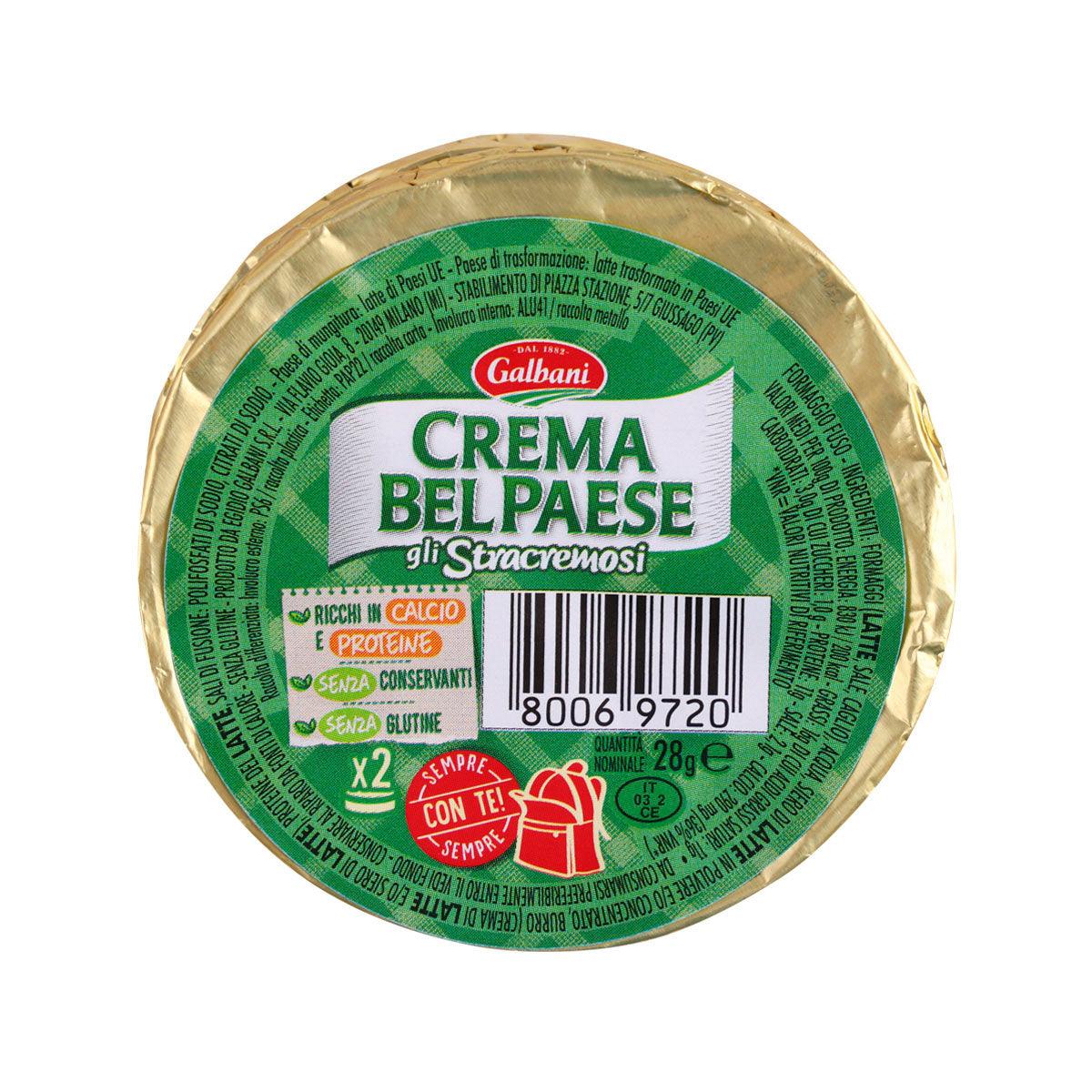 Galbani crema Bel Paese processed cheese spread, green foil lid, 28 g tub