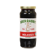 BRER RABBIT molasses jar with gold lid and front label, dark syrup