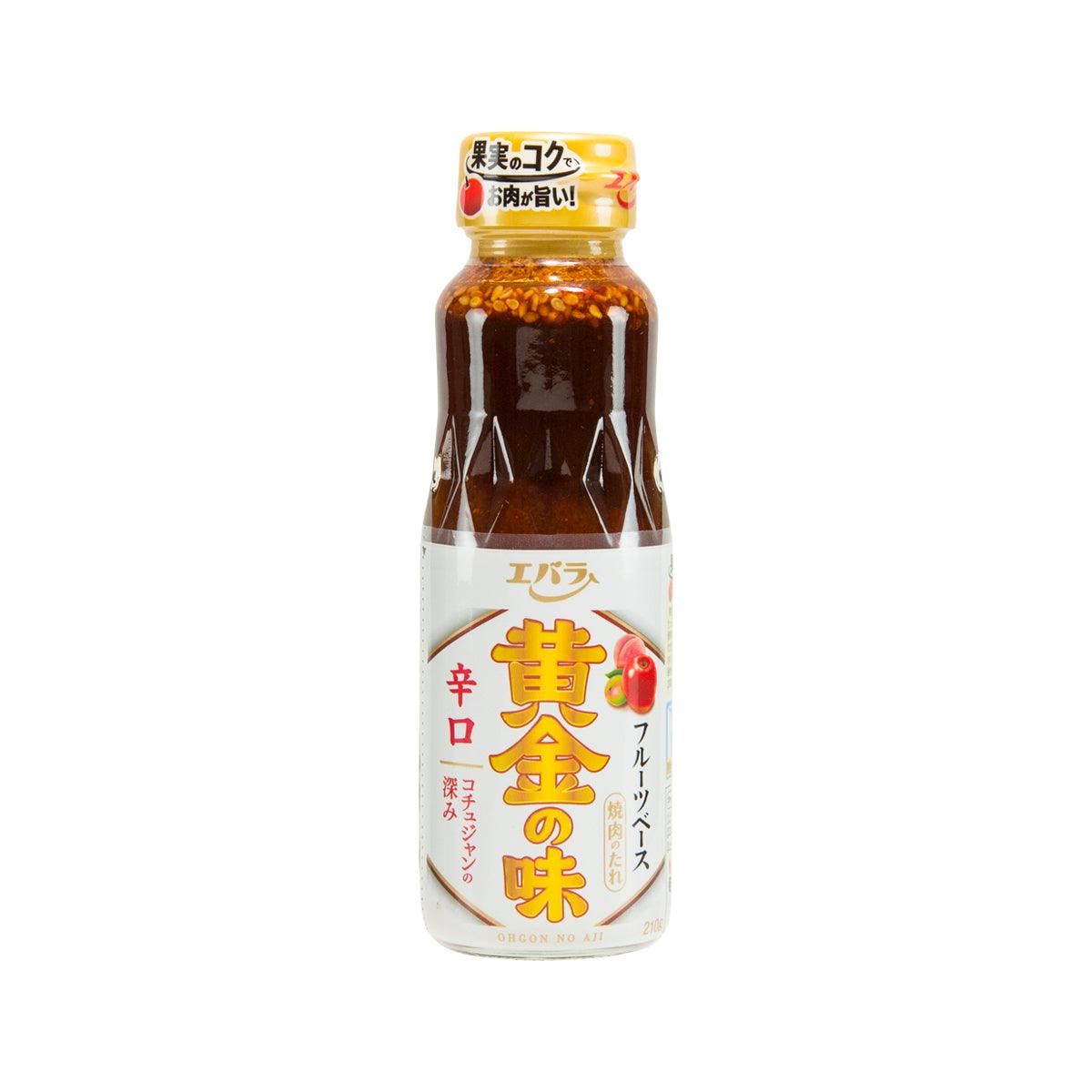 EBARA hot golden BBQ sauce bottle with amber sauce and gold cap