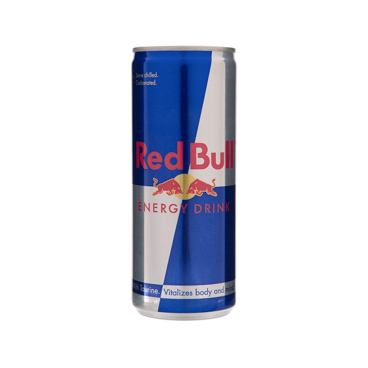Red Bull Energy Drink 250 mL can, blue and silver with Red Bull logo