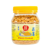 HOMEI fried garlic in a 150g plastic jar with yellow lid