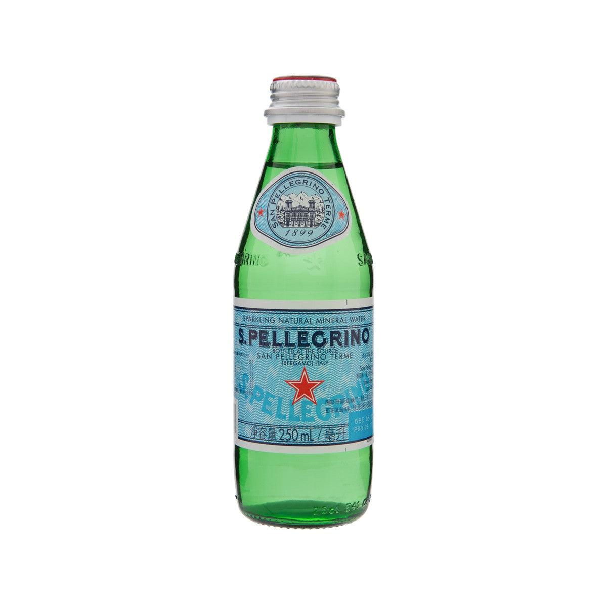 SAN PELLEGRINO sparkling mineral water bottle, 250 mL, green glass, front label