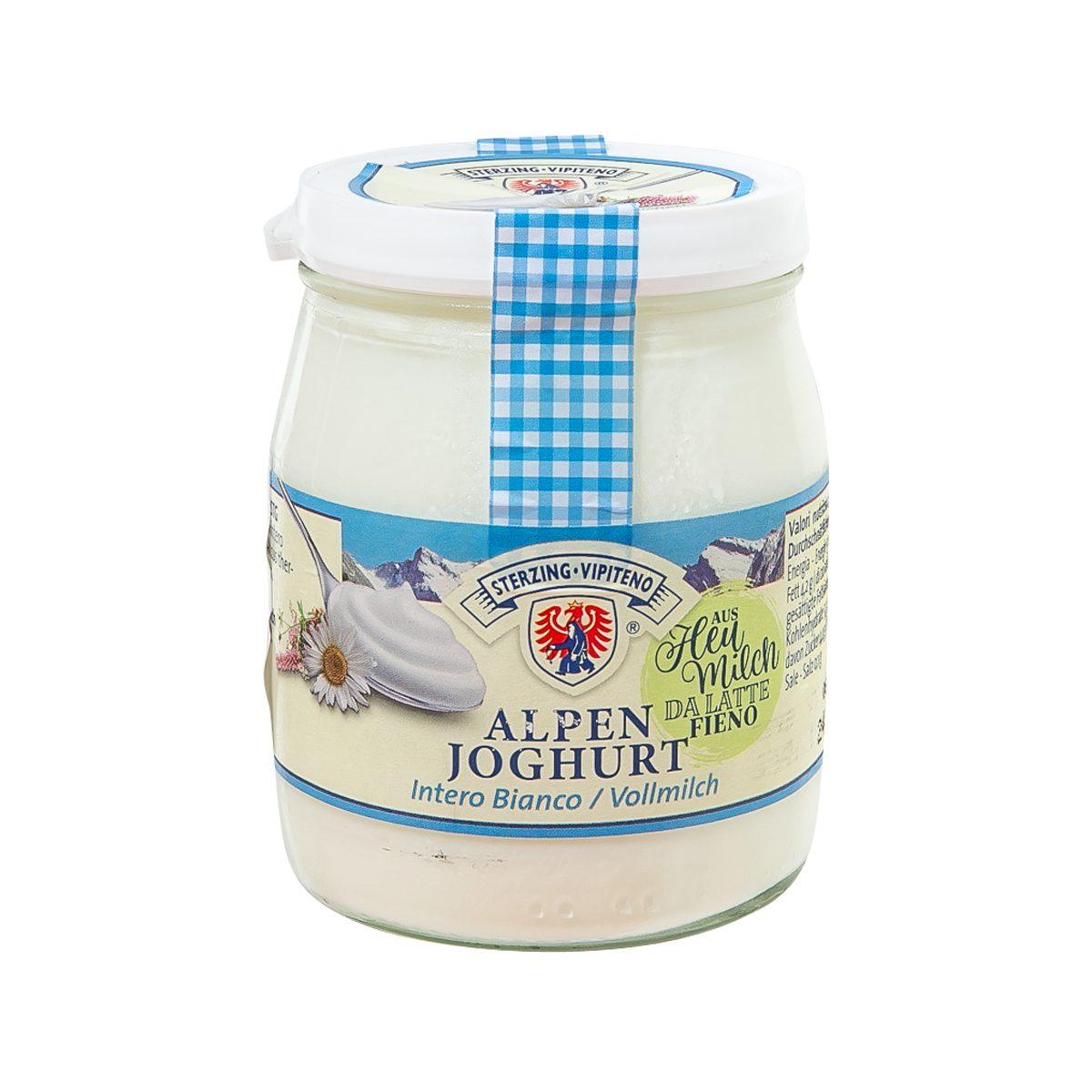 Natural yogurt jar with blue check ribbon and label, 150g