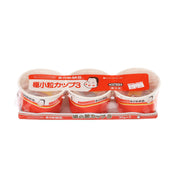 3-pack natto cups with red labels and clear lids