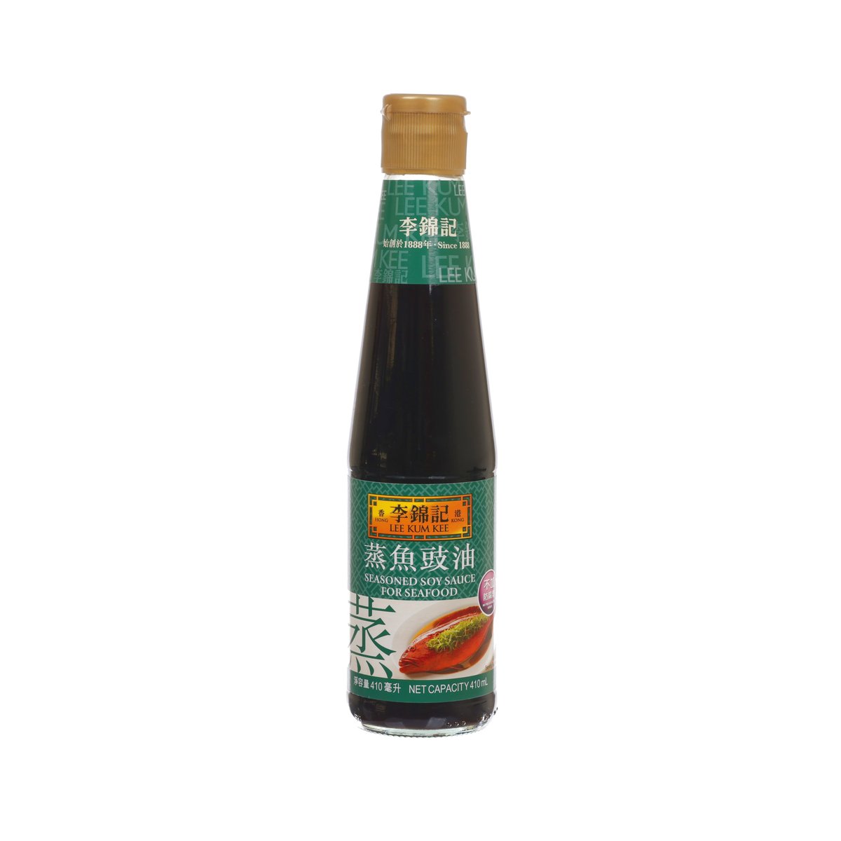 LEE KUM KEE seasoned soy sauce for seafood bottle, dark brown 410 mL