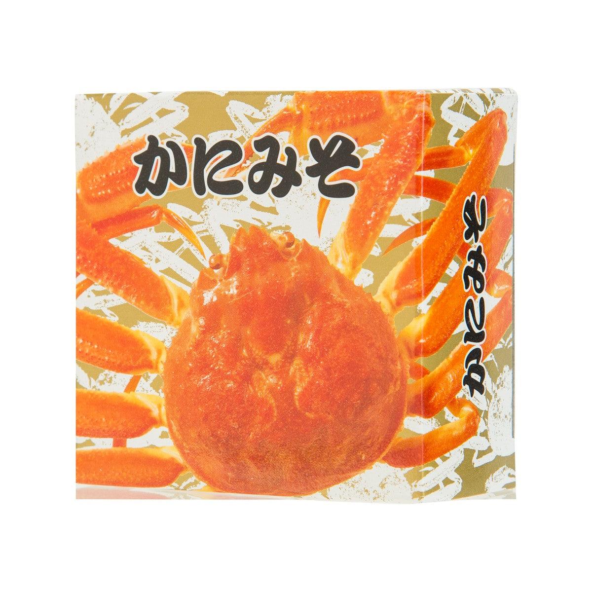 Crab kanimiso paste box front with crab paste illustration and orange accents