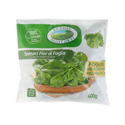 FROSTA frozen spinach leaves in sealed 400g bag, green leaf package front view