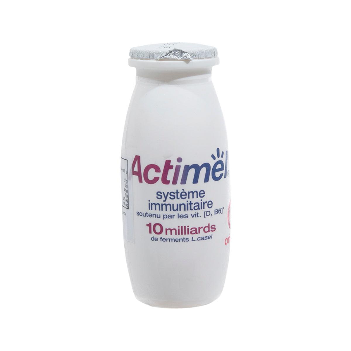 Plain 0% fat yogurt drink bottle, white, foil cap, Actimel label