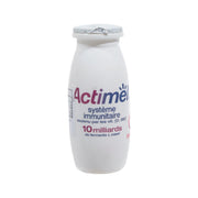 Plain 0% fat yogurt drink bottle, white, foil cap, Actimel label