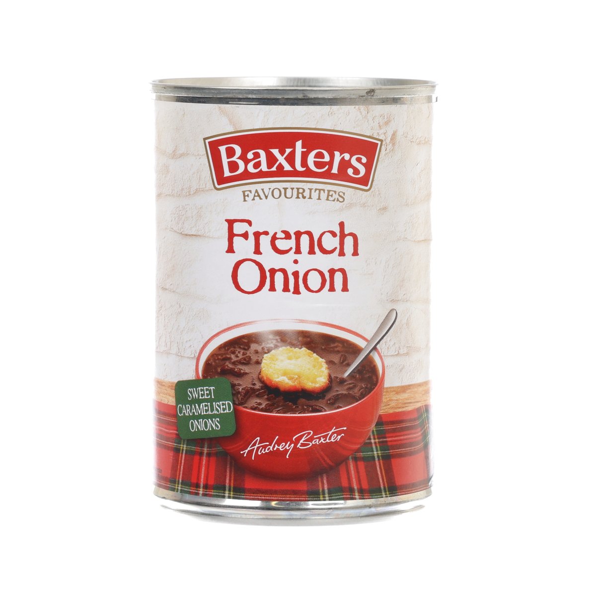Baxters Favourites French Onion soup, 400g can with front label