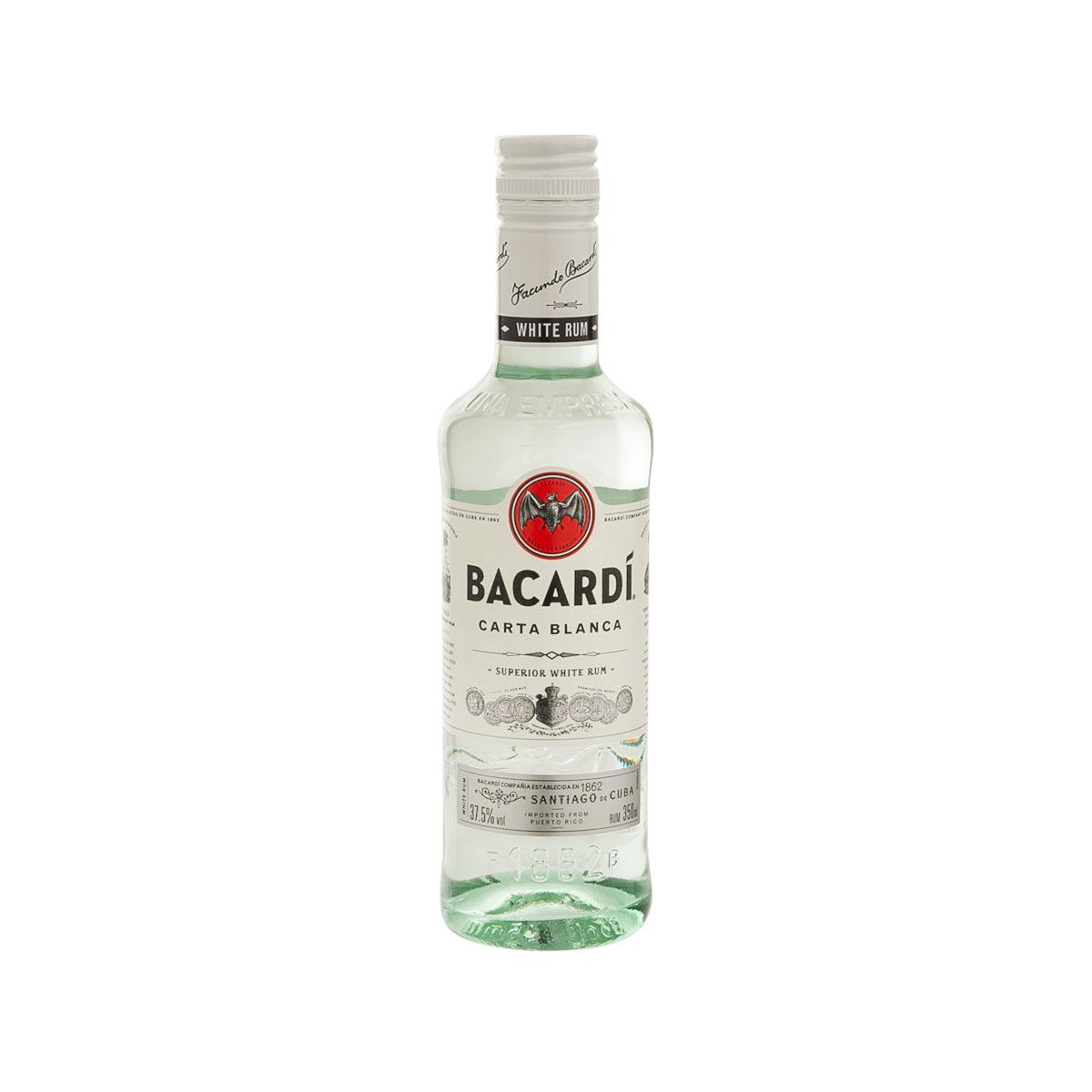 BACARDI Carta Blanca white rum bottle, clear glass with green label, 350 mL