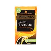 Twinings English Breakfast plant-based tea bags box, orange and black front label