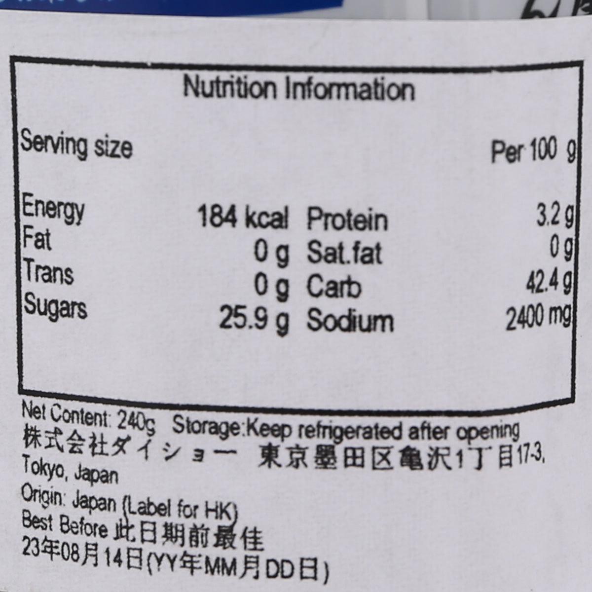 DAISHO grilled eel sauce nutrition information panel with calories and serving size