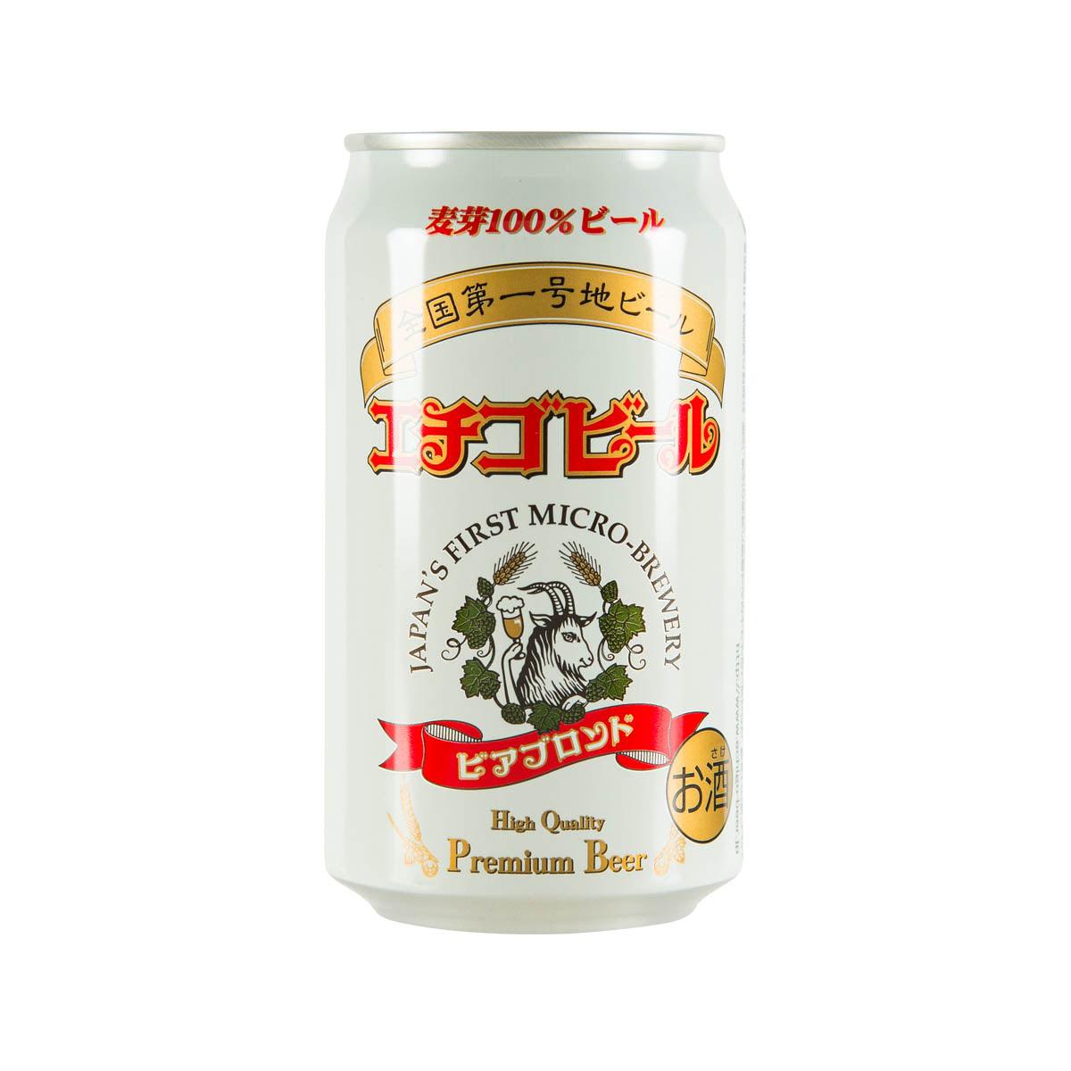 Premium beer can with cow logo and gold red label text