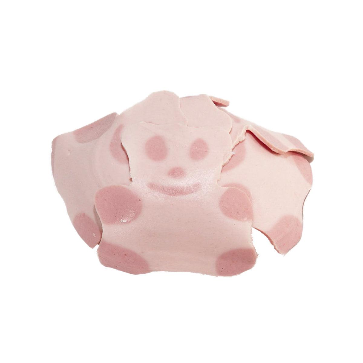 Teddy bear shaped sausage, pink with paw-print details
