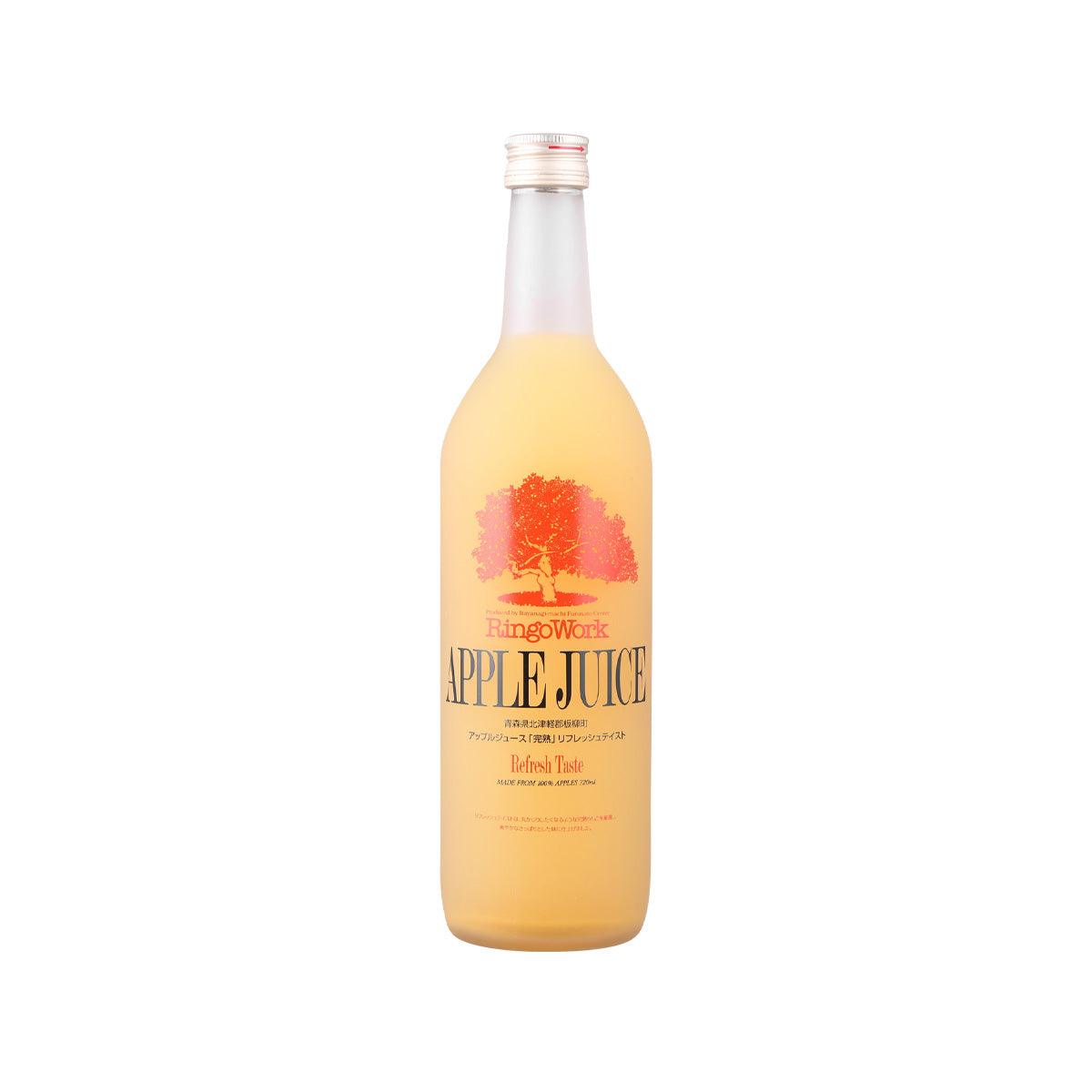Amber apple juice bottle with red label and white cap, 720 mL