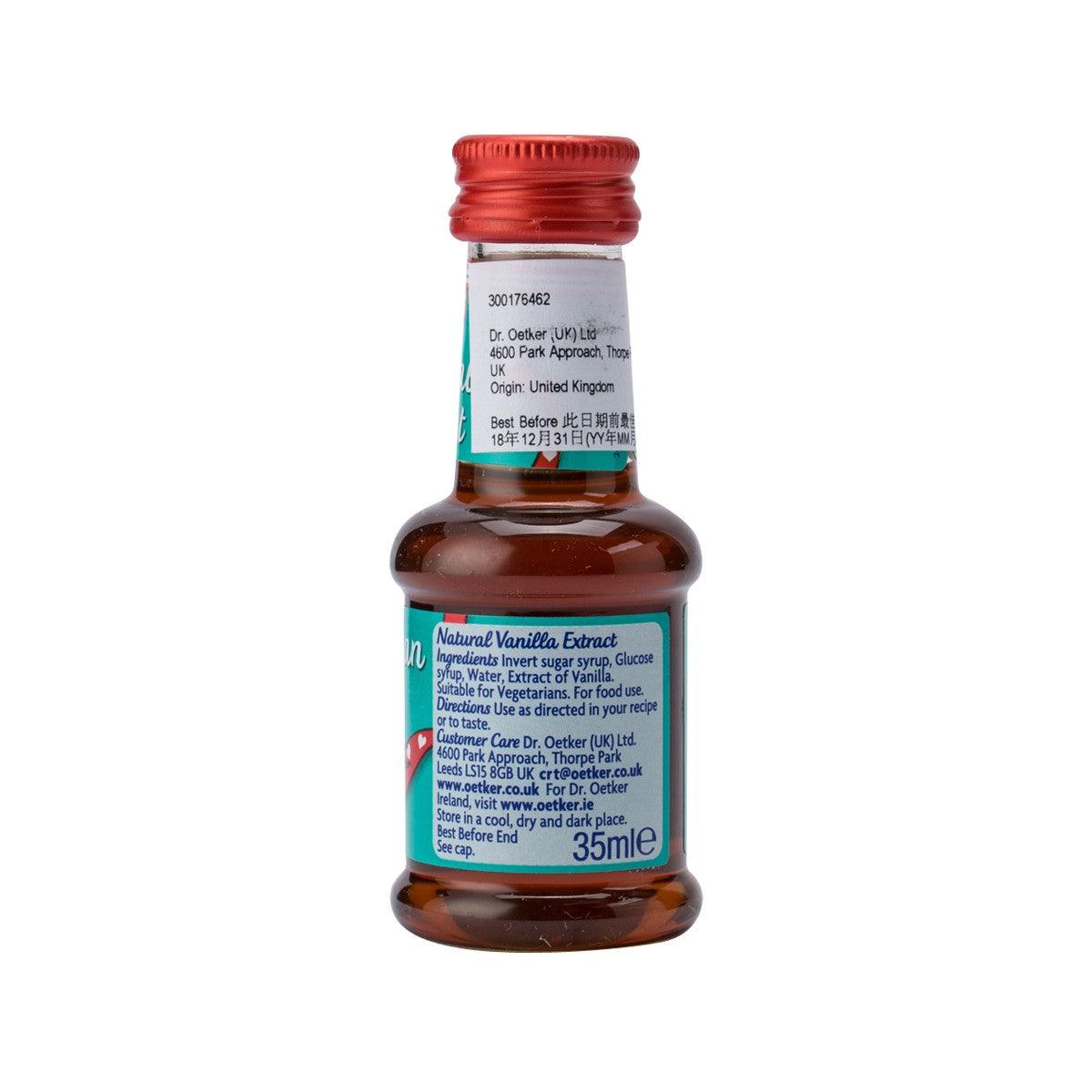 Dr.Oetker vanilla extract bottle back label, 35 mL, red cap