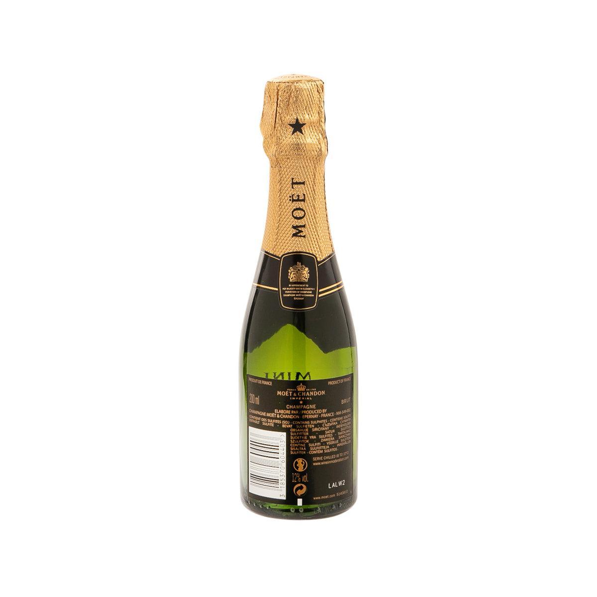 Mini Moet & Chandon Imperial Brut NV champagne bottle, back label, foil cork