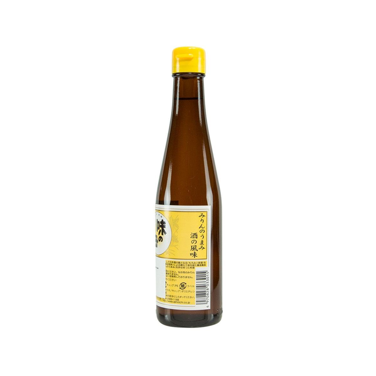 Mirin cooking rice wine bottle with back label, barcode, and yellow cap