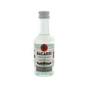 BACARDI Carta Blanca rum bottle, 50 mL, clear bottle with branded label