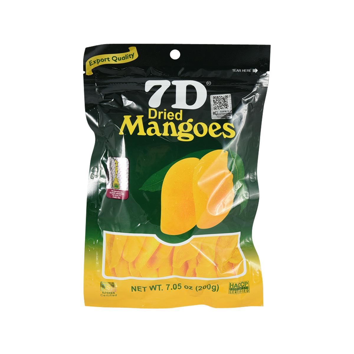 Dried mangoes snack pouch with yellow mango slices on black-green packaging